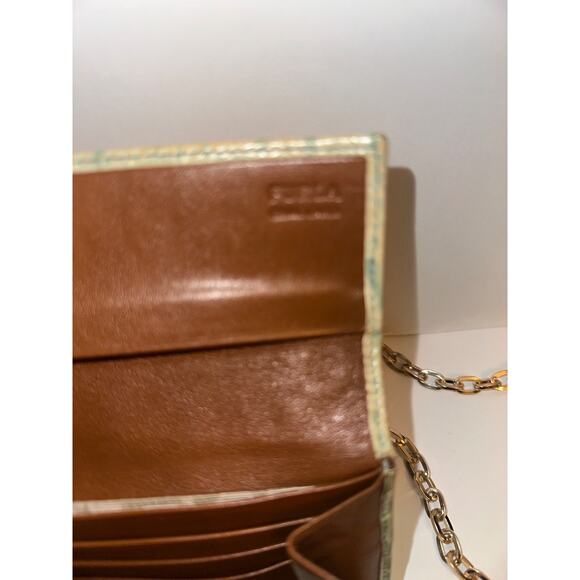 FURLA Light Green Genuine Leather Long Wallet Purse Used aftermarket chain incl - Picture 7 of 16